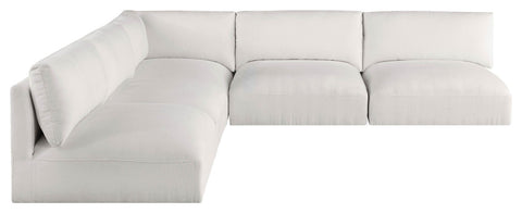 Ease Fabric Upholstered L-Shaped Modular Sectional, Cream, 5 Piece: 1 Corner, 4 Armless