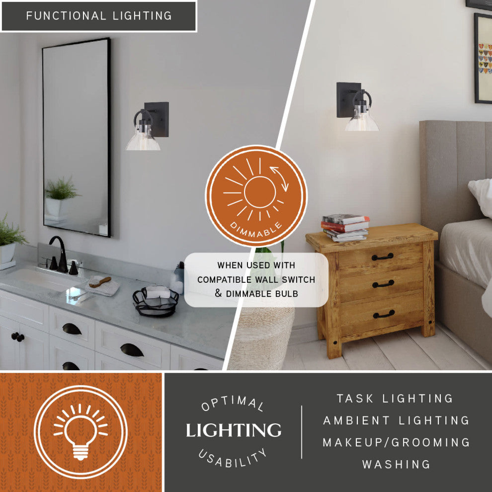 Ogden 1 Light Vanity Matte Black, Matte Black, 6.5-in W X 10.25-in H X 7.75-in D