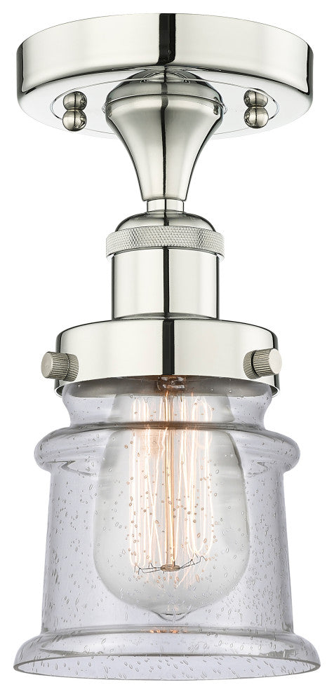 Canton-1 Light 5" Semi-Flush Mount-Polished Nickel, Seedy Glass Shade