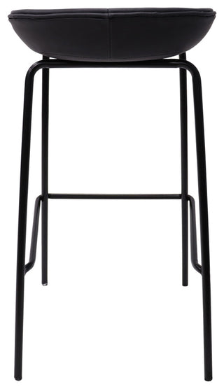 LeisureMod Servos Barstool With Faux Leather Seat and Iron Frame, Black