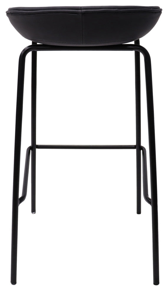LeisureMod Servos Barstool With Faux Leather Seat and Iron Frame, Black