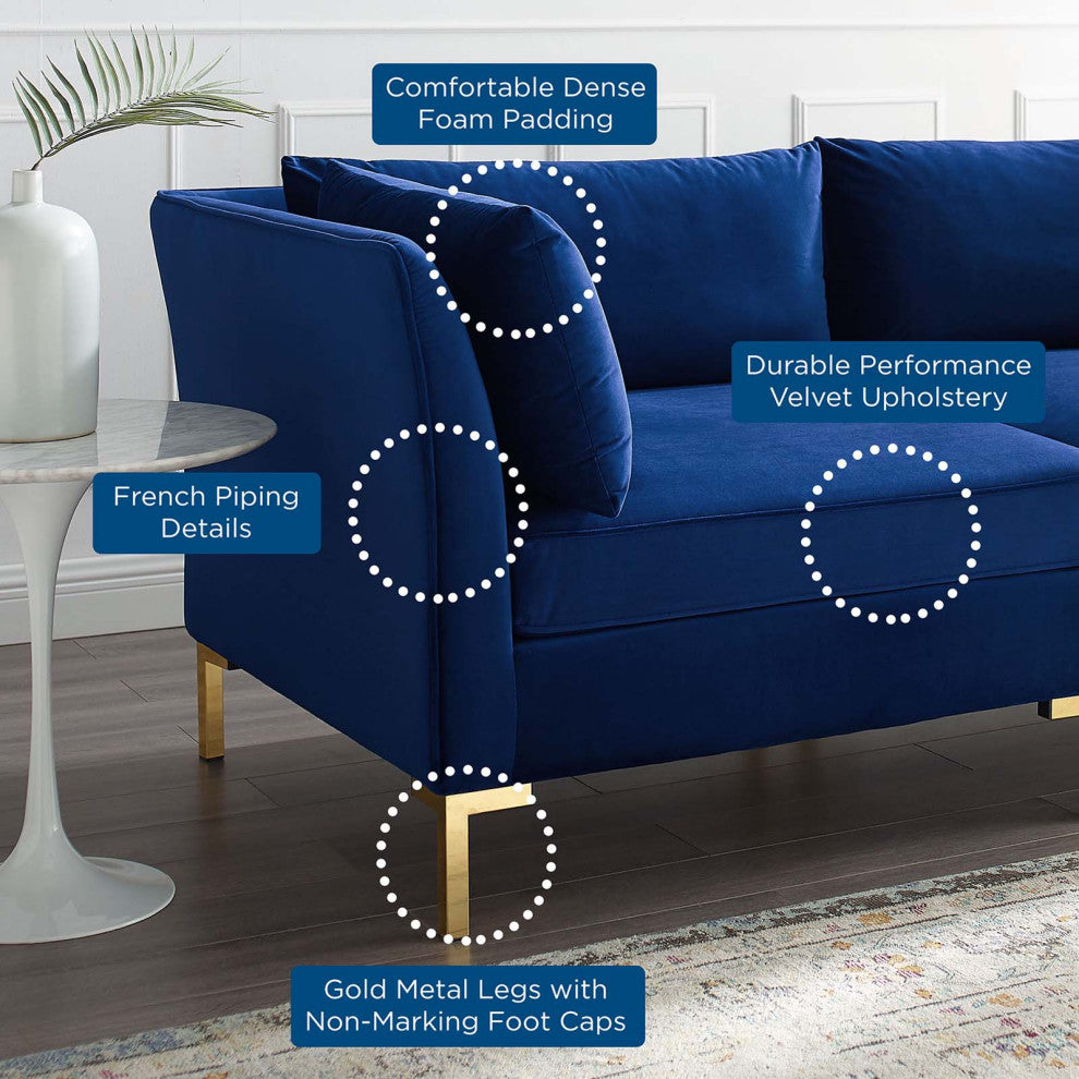 Sectional Sofa Set, Velvet, Blue Navy, Modern, Living Lounge Hotel Hospitality