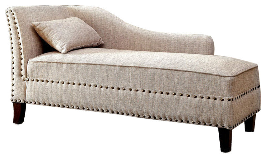 Fabric and Wood Chaise, Beige