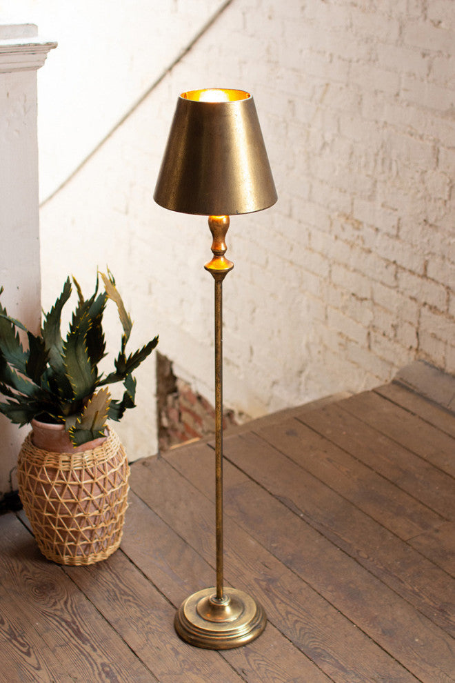 Sleek Slim Antique Gold Metal Table Lamp Modern 40" Tall Reading Light
