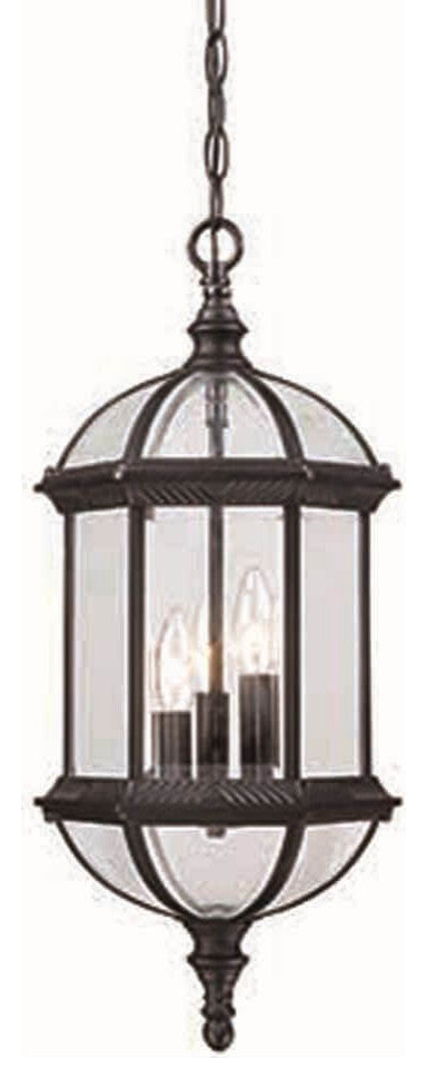 3 Light 22" Tall Outdoor Hanging Lantern, Black