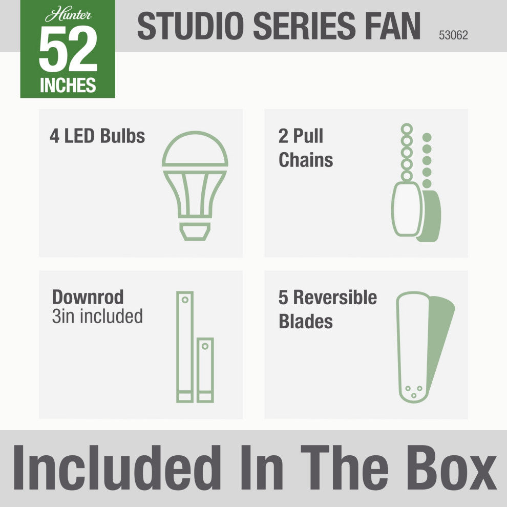 Hunter Fan Company 52" Studio Series White Ceiling Fan With Light