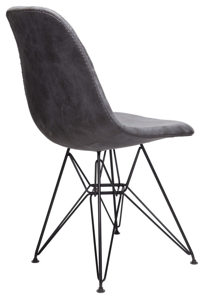 Leatherette Upholstery Fabric Chair, Black Steel Leg, Cool Gray, Markle