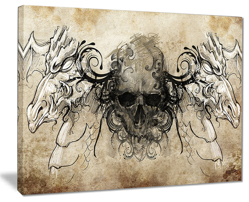 "Human Skull Tattoo Sketch" Digital Art Canvas Print