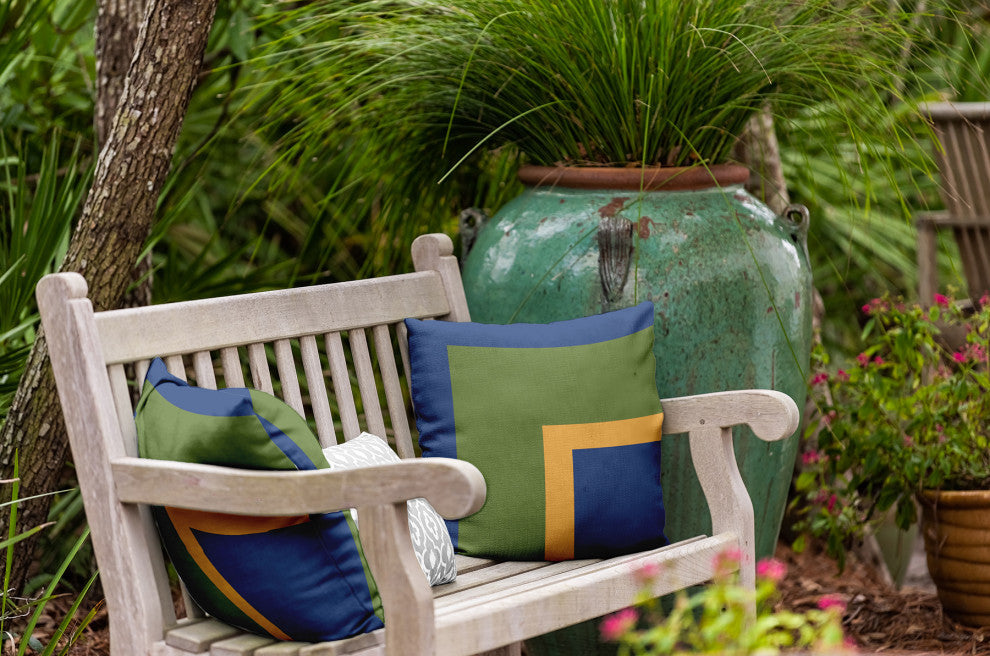 Bold Blocks Polyester Indoor/Outdoor Pillow, Nautical Navy, 18"x18"