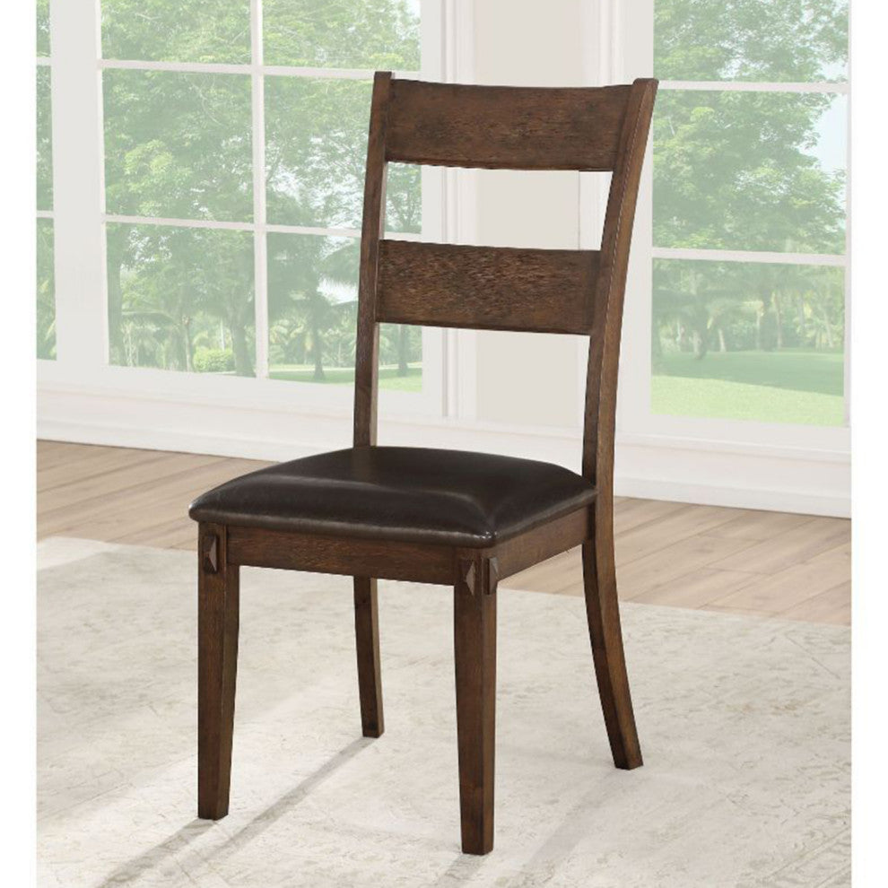 Set of 2 Brown PU Side Chair, Brown/Dark Oak
