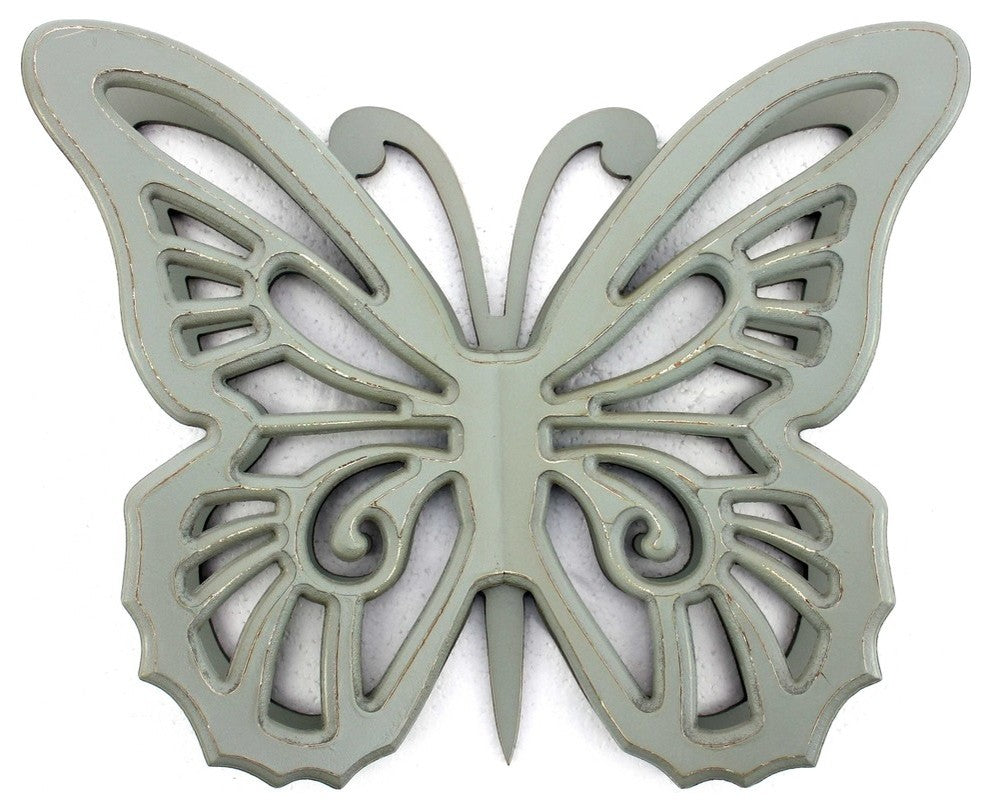 23" X 19" X 4" Gray Rustic Butterfly Wooden  Wall Decor
