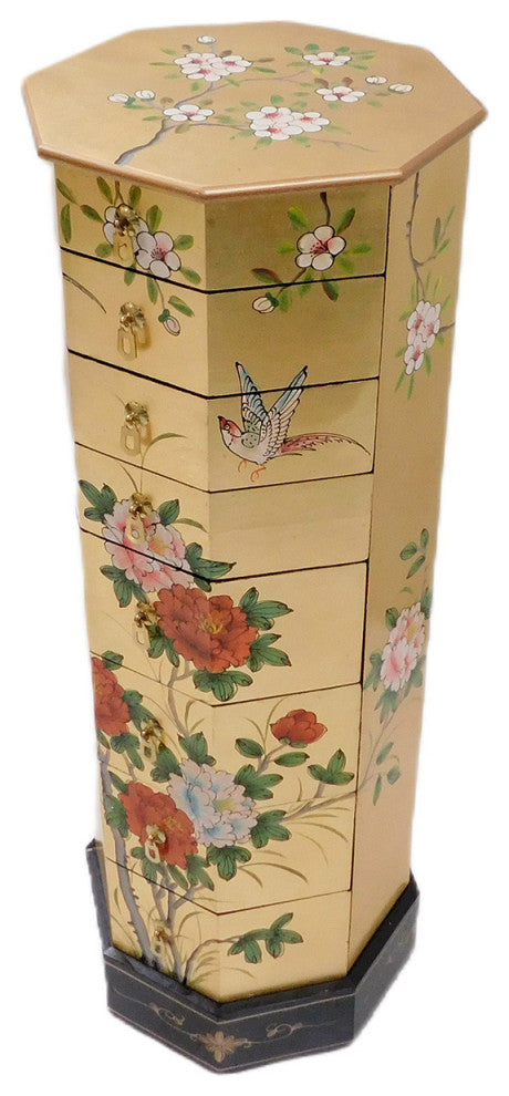 Asian Gold Leaf Lacquer Painted Pedestal With Drawers