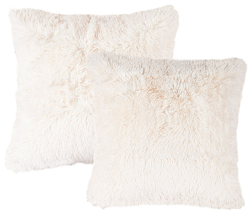 Shaggy Faux Fur Pillow Cover, Ivory, Set of 2, 26"x26"