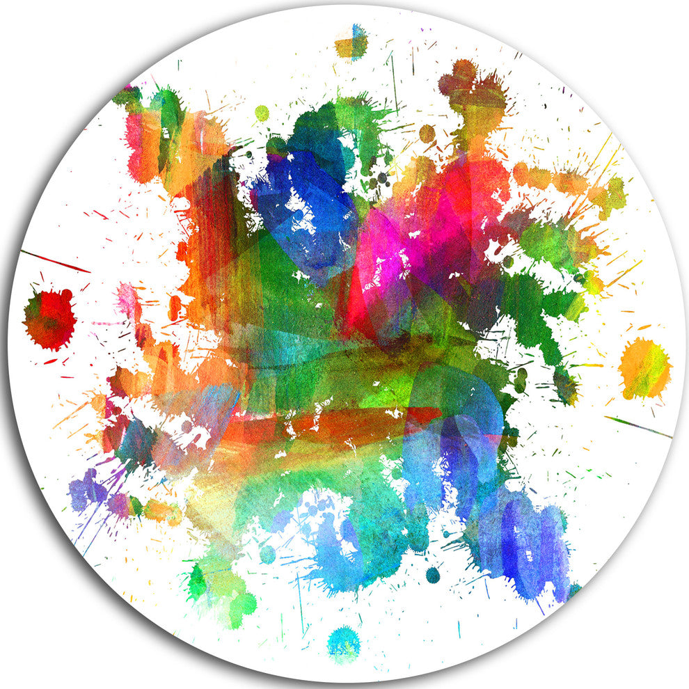 Splashes Of Colors, Abstract Oil Painting Round Metal Wall Art, 23"