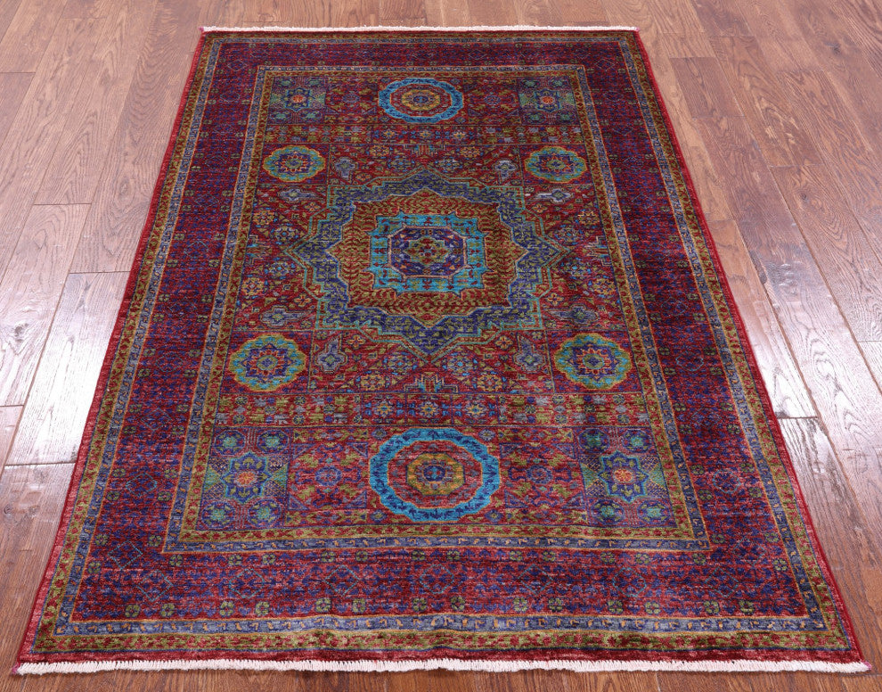 3' 11" X 5' 9" Mamluk Geometric Hand-Knotted Wool Rug - Q12262