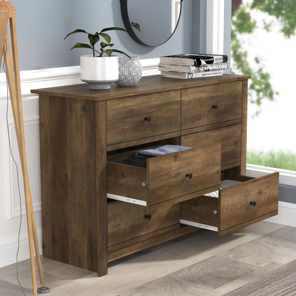 Genoa 6-Drawer Dresser, 31.5" Hx46.5" Wx16.5" D, Knotty Oak