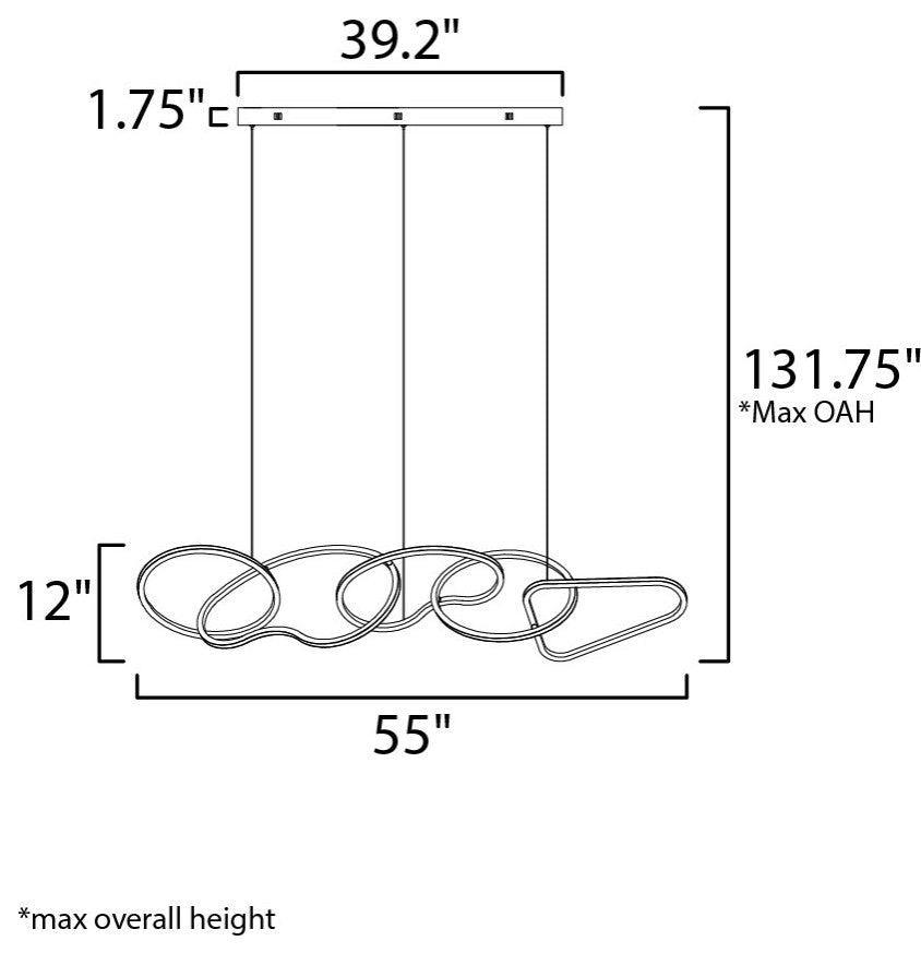 ET2 E24616 Unity 55"W LED Abstract Chandelier - Black Chrome