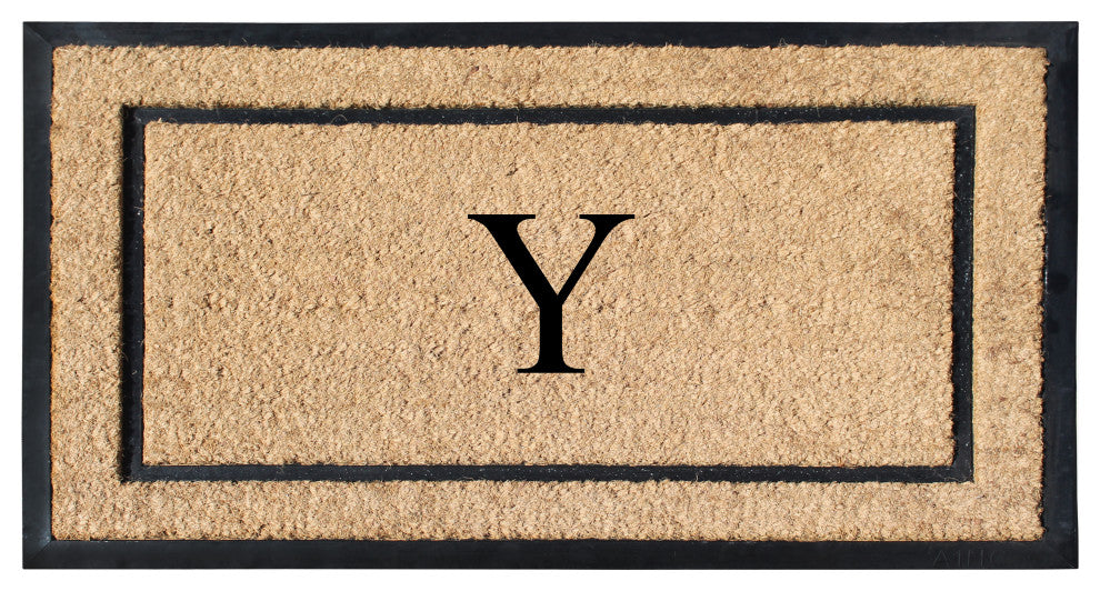 A1HC Rubber & Coir Large Outdoor Durable Monogrammed Doormat, 24"X39", Beige, Y