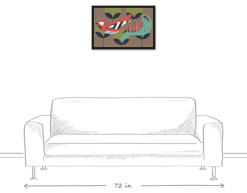 Bird Garden Party 16x24 Black Floating Framed Canvas