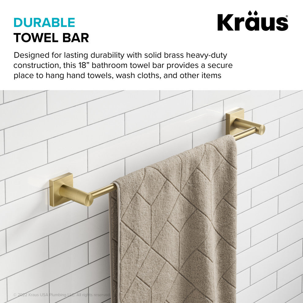 Ventus Bathroom 18" Towel Bar, Brushed Gold