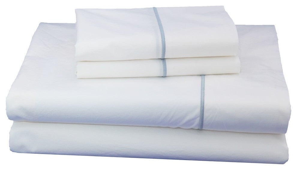 Light Blue Embroidered Solid Sheet Set, Twin