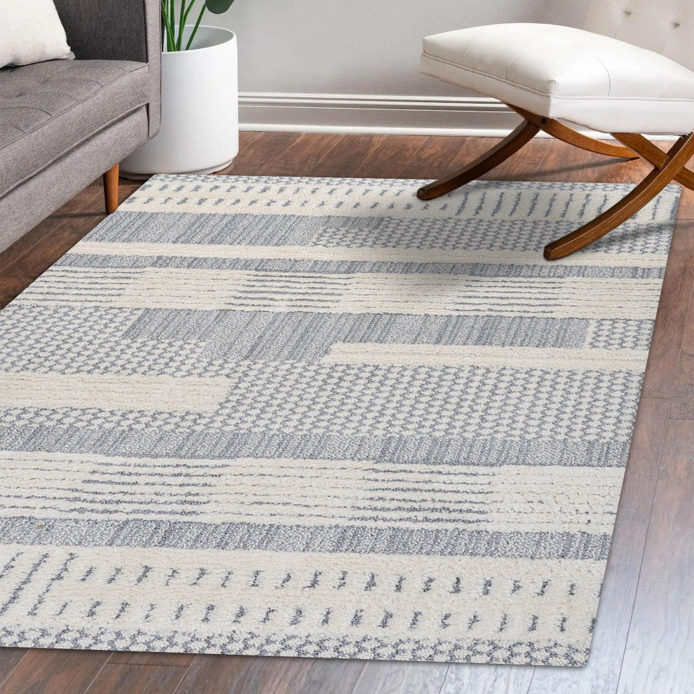 Kerstin Geometric High-Low Cream/Gray 3'x5' Area Rug