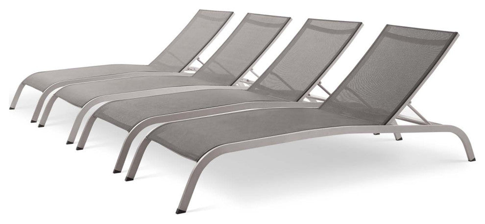 Lounge Chair Chaise, Set of 4, Aluminum, Metal, Gray, Modern, Outdoor Patio