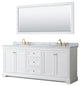 80"DBL Bath Vanity White, Carrara Countertop, Sinks, 70" Mirror, Gold Trim