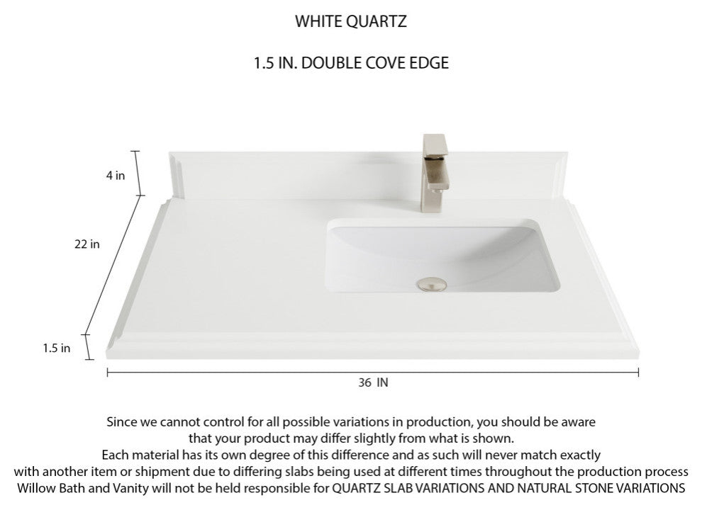 Santa Monica 36 Right Offset  Bath Vanity in Whitewashed Teak 1.5" White Quartz