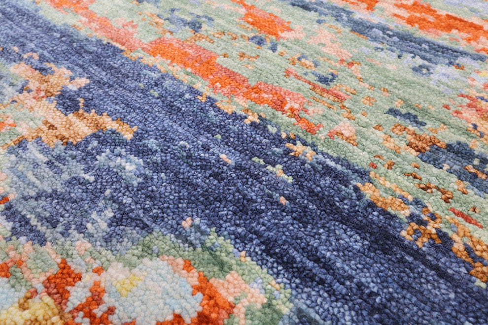 9' 1" X 12' 1" Abstract Handmade Wool Rug Q9391