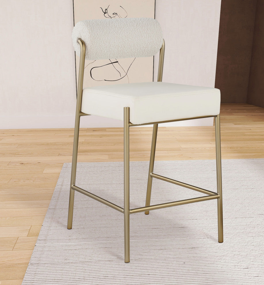 Carly Faux Leather Seat/Boucle Fabric Back Counter Stool, Cream