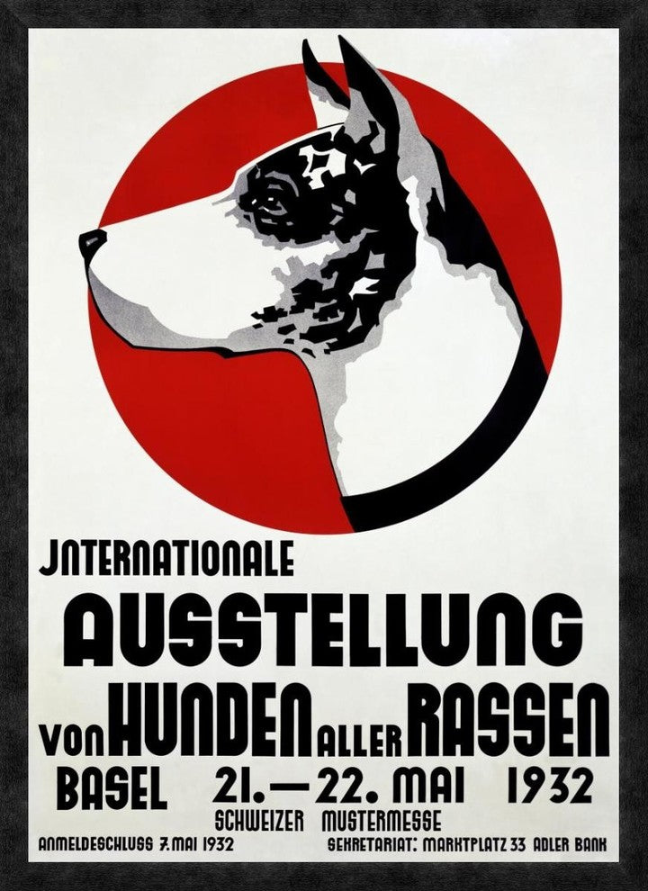 "Ausstellung von Hunden" Framed Canvas Giclee by Johannes Handschin, 28"x38"