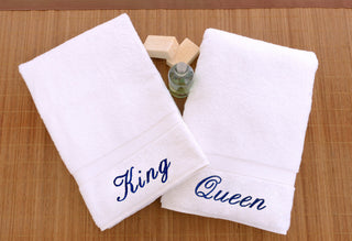 King and Queen Hand Towels, Set of 2, White
