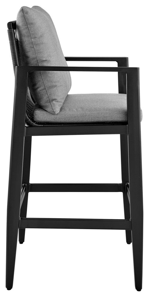 Cayman Outdoor Stool, Aluminum With Gray Cushions, Bar Height