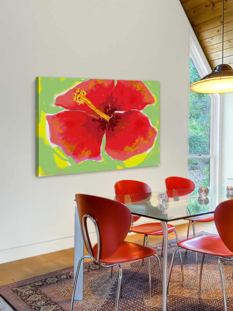 Marmont Hill, "Red Hibiscus" by Arthur Pina Painting on Wrapped Canvas, 24x16