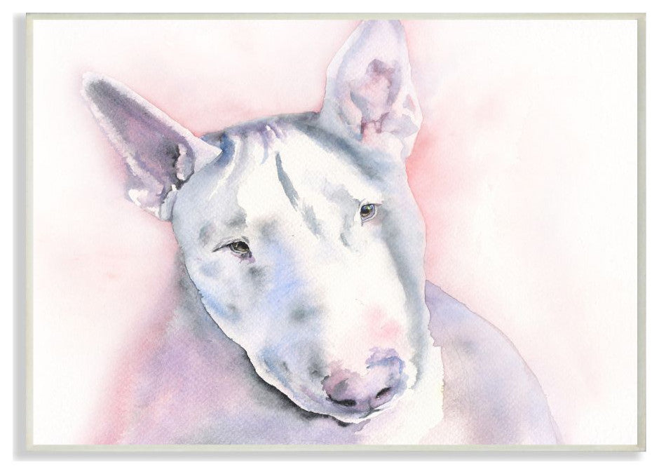 White Bullterrier Dog Pet Animal Watercolor Painting, 10"x15"