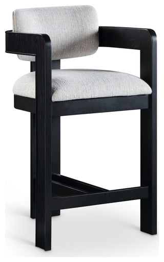 Sacha Upholstered Bar and Counter Stool, Grey, Linen Textured Fabric, Black