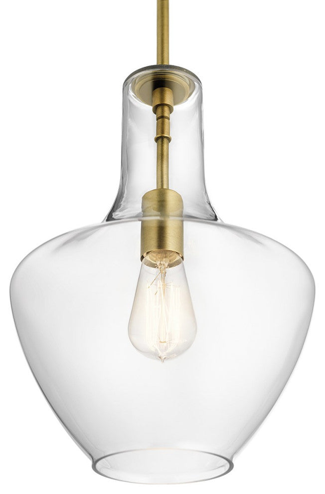 Kichler Everly 1 Light Pendant, Natural Brass, Clear