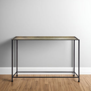 48" Console Sofa Table Bronze Tray Top Industrial Iron Frame Black Brown
