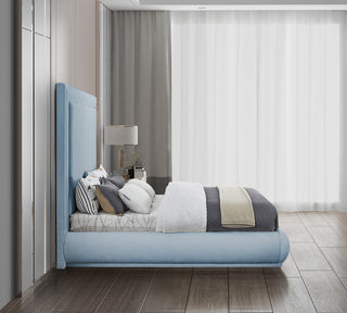 Brooke Linen Textured Fabric Upholstered Bed, Sky Blue, Queen
