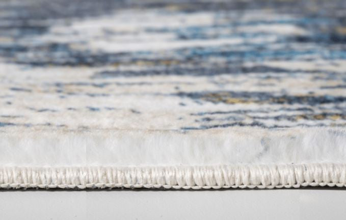 2"x7" Blue Gold Abstract Painting Modern Runner Rug