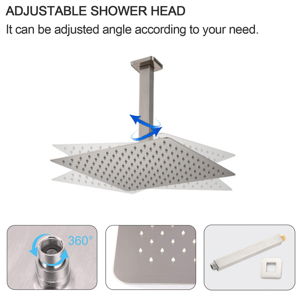 Ceiling Mounted Shower System Set With 10" Rain Shower Head, Brushed Nickel