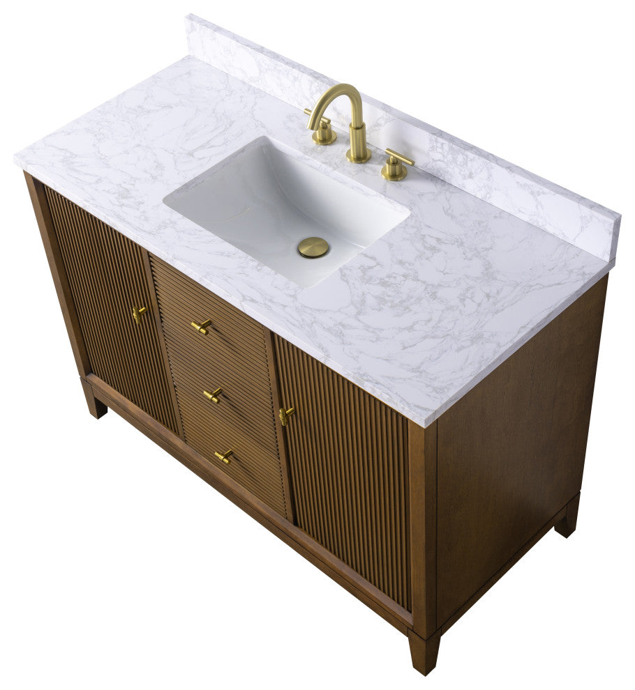 Vanity Art Bathroom Vanity with Engineered Marble Top and Sink, Walnut, 48", Golden Brushed