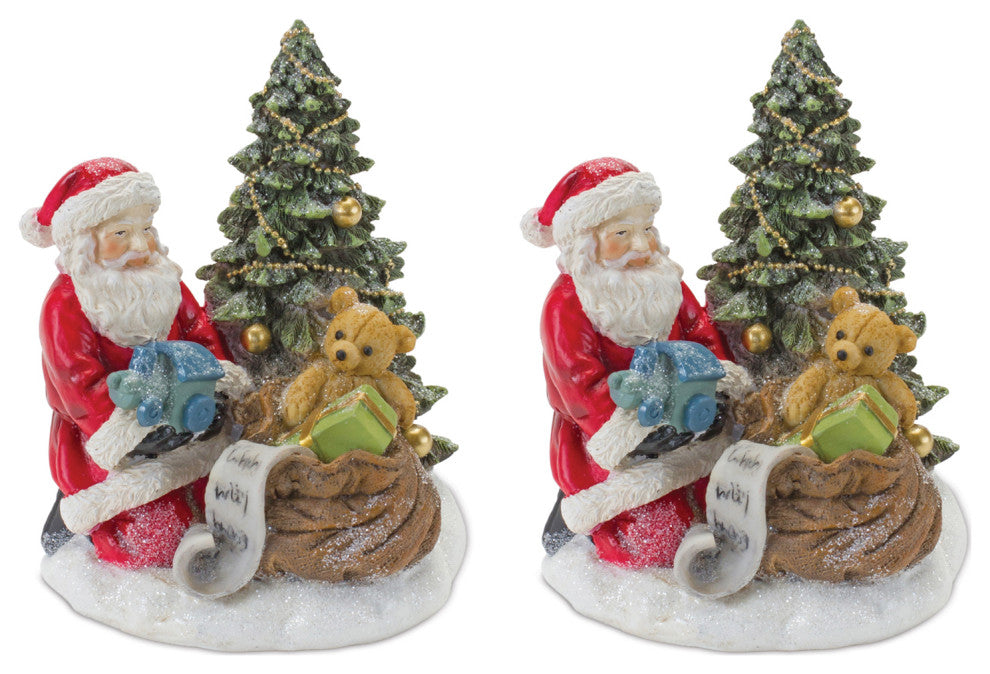 Santa and Christmas Tree Figurine, Set of 2