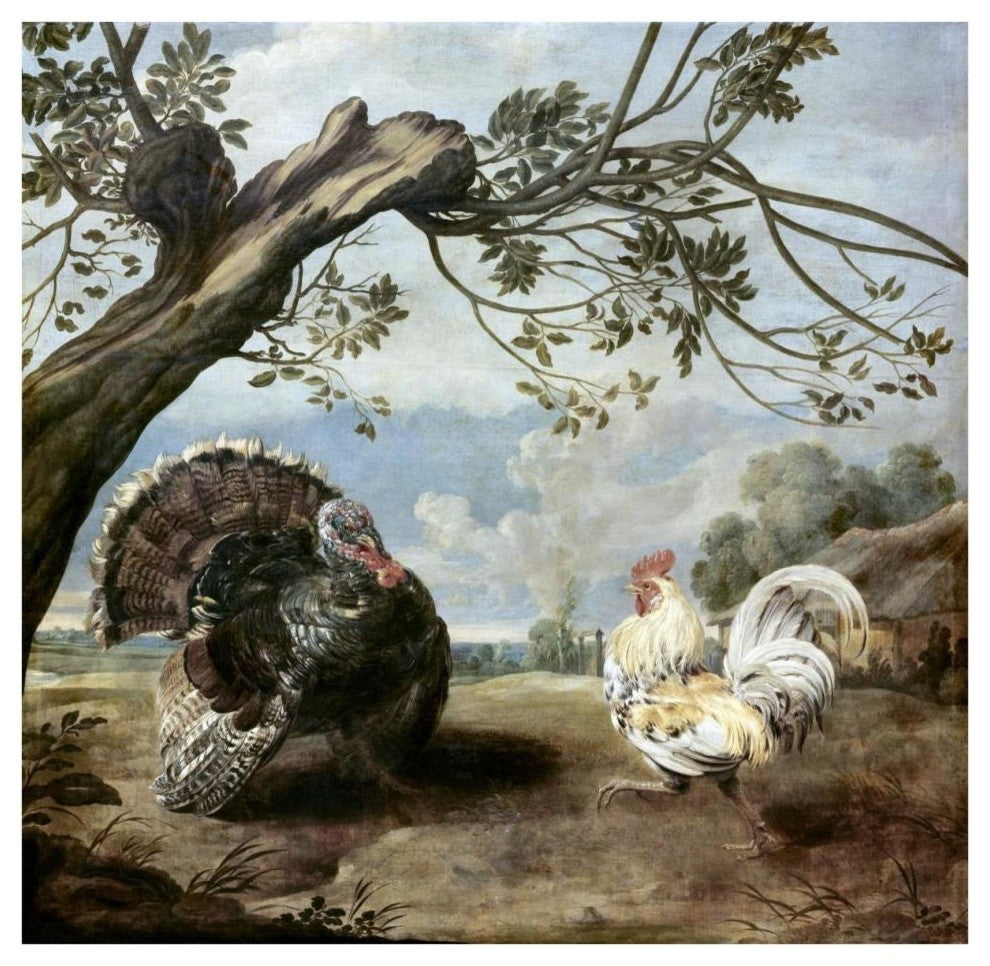 "Cock & Turkey" Paper Art, 38"x37"