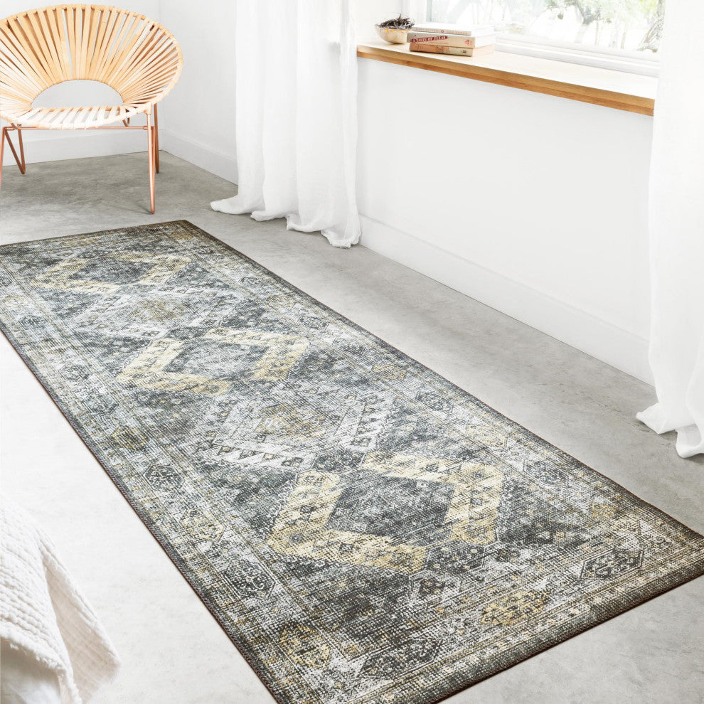 Graphite Silver Printed Skye Area Rug, Graphite/Silver, 1'6"x1'6" Sample