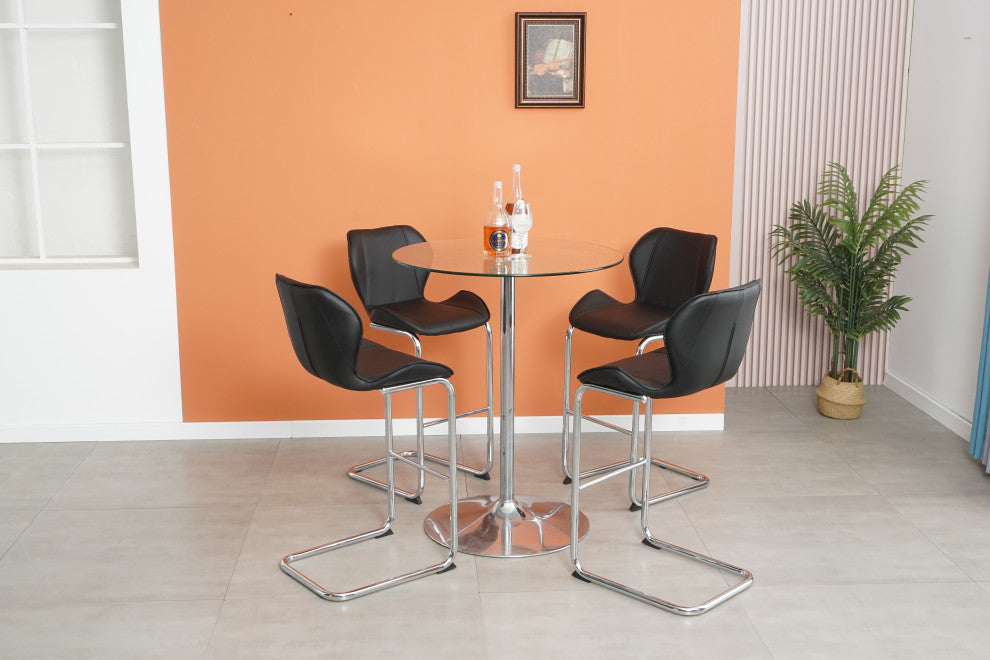 Modern PU 4 Bar chairs with Metal Legs for Dining,kitchen and Bar, Black