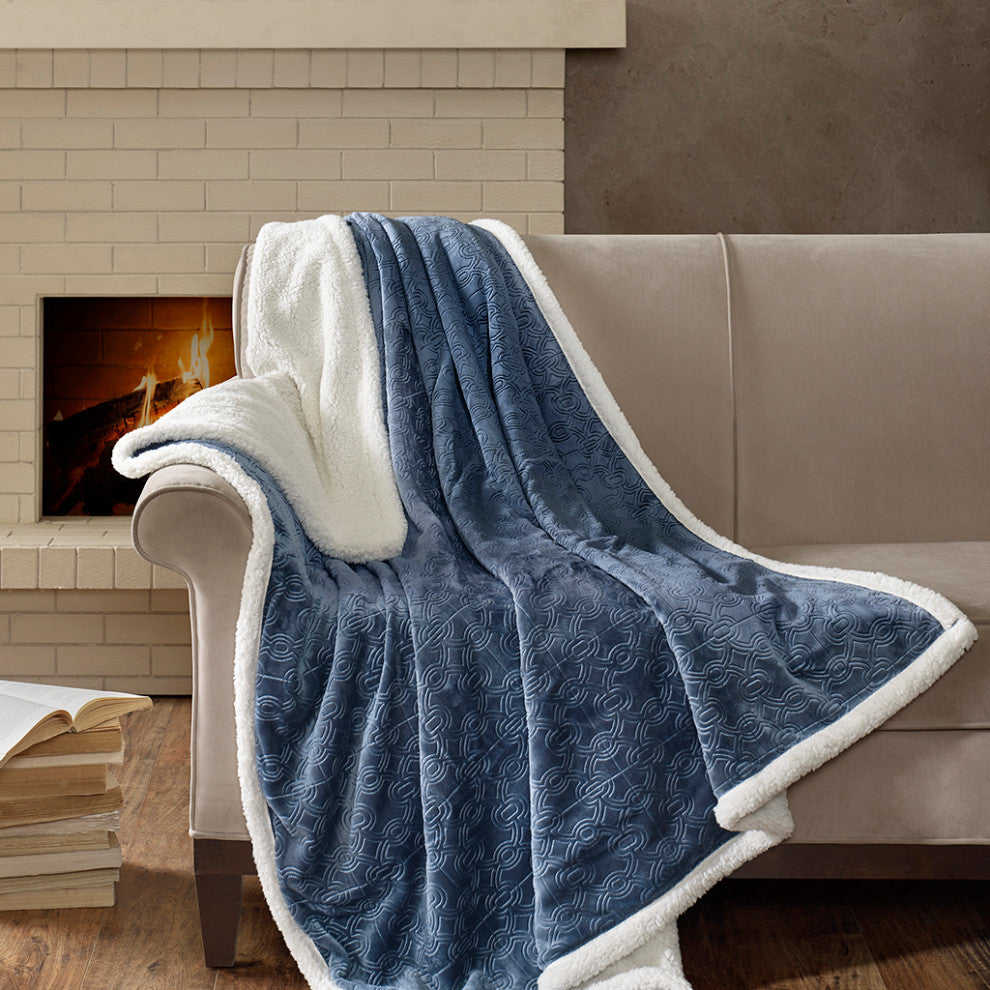 Madison Park Elma Oversized Textured Plush Throw 60x70", Blue