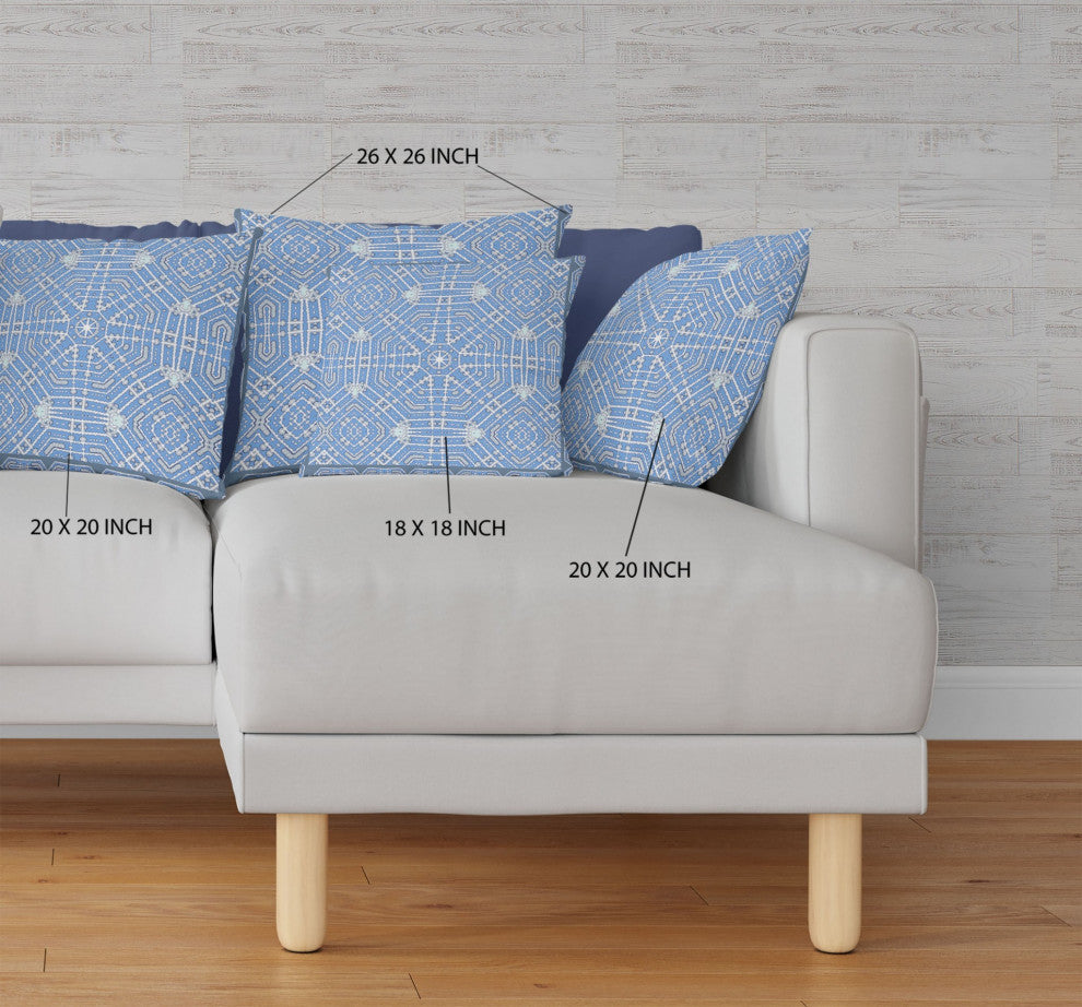 20 Blue White Geostar Indoor Outdoor Throw Pillow