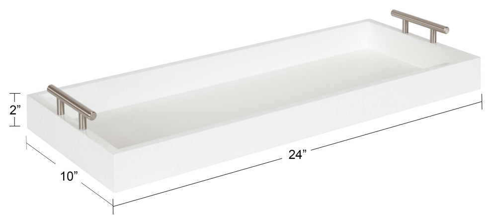 Lipton Narrow Rectangle Wood Accent Tray, White/Silver 10x24